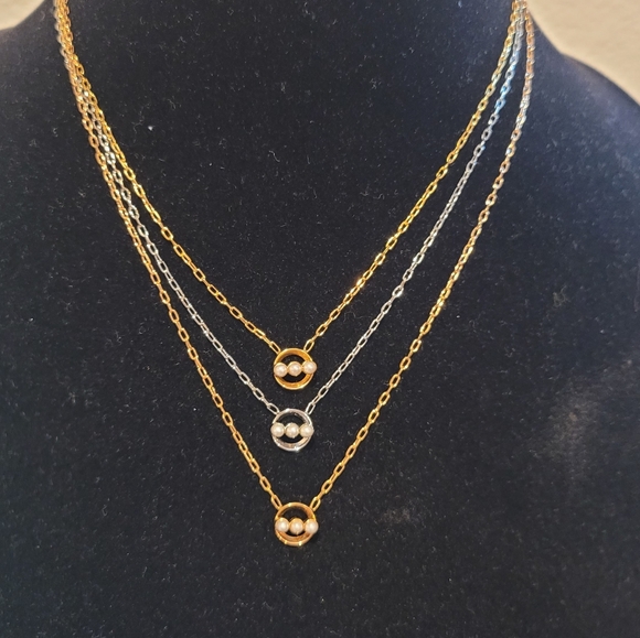 Veta Fede Elegant 24k Yellow RoseGold White Gold Necklace Pearls Accents New